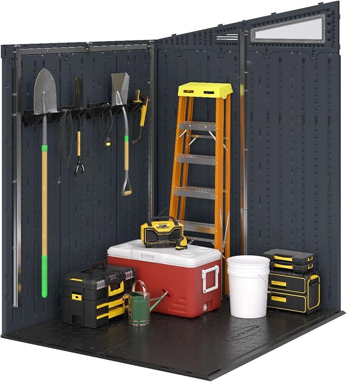 Suncast 6 Pack Long Handle Tool Organizer, Resin Wall Mount Storage Rack with Interlocking Hook System for Garage or Closet, 4.5” x 25” x 5.25”, Black