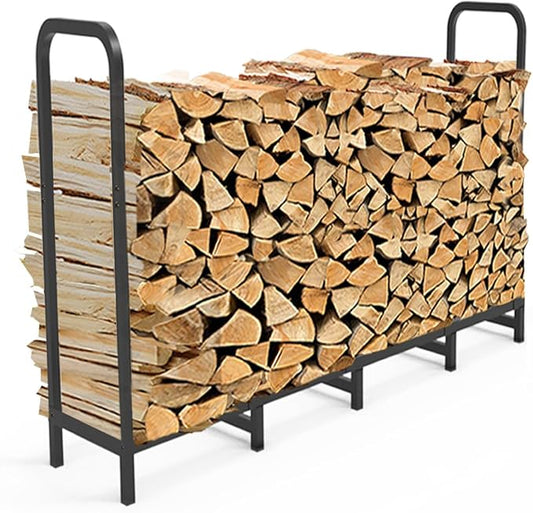 5.3ft Firewood Rack Holder, Adjustable Heavy Duty Fire Log Stacker Stand for Fireplace, Outdoor Indoor Metal Wood Pile Storage Organizer, Patio Logs Stand tool, Black