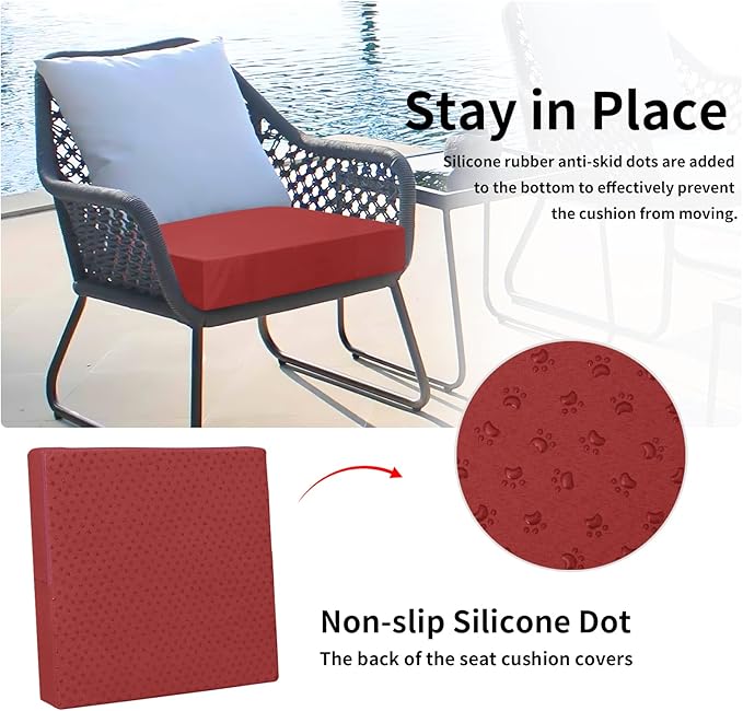 Easy-Going Waterproof Patio Cushion Covers 24x22x4 inch 2 Pack Replacement Non-Slip Outdoor Seat Cushion Slipcover with Zipper. Red