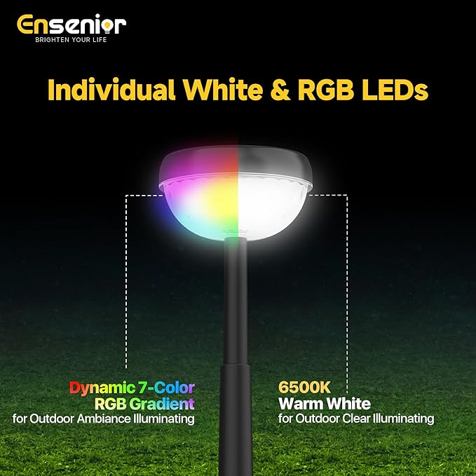Ensenior Solar Pathway Lights IP65 Waterproof, RGB Color Changing & 6500K Cool White, 8-16Hr Runtime, Flower Pattern Garden Lights for Walkway Porch Yard - 8 Pack