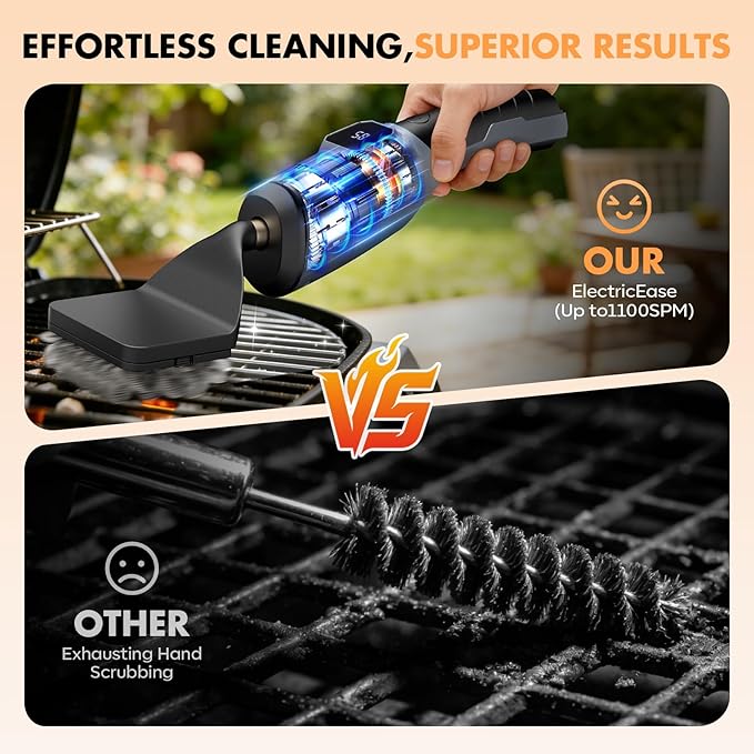 Electric Grill Brush - Bristle Free Grill Brush for Outdoor Grill, Cordless BBQ Grill Cleaner with 3 Heads, Rechargeable 240 Mins Runtime Barbecue Grill Cleaning Brush (Gray)