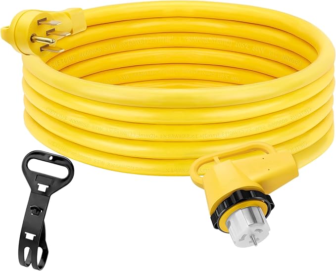UL Listed 25 Feet 50 Amp Generator Extension Cord, NEMA 14-50P Male to SS2-50R 6/3+8/1 AWG 125/250V Heavy Duty Generator Power Cable with Twist Lock, Connectors for Generator to House