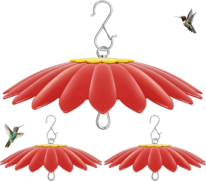 10.5 inch Hummingbird Feeder Shade Dome Cover,Rain Guard,Weather Guard for Bird Feeder, Umbrella Cover for Bird House for Outdoor,Squirrel Baffle,Flower Design(Red) 3 Pack.