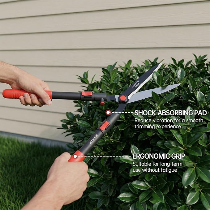 AGRICUT Garden Hedge Shears Extendable - Hedge Clippers Handheld with Wavy Blade High Carbon Steel Telescopic Hedge Trimmer for Garden Yard
