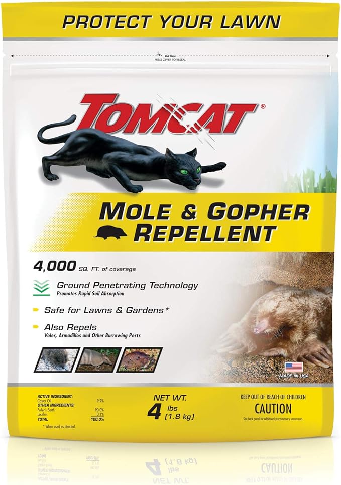 Tomcat Mole & Gopher Repellent Granules, Safe for Lawn and Garden, Formulated with Castor Oil, 4 lbs.