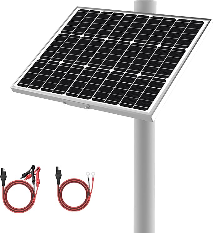 12V 50W Solar Battery Trickle Charger & Maintainer - Waterproof 50 Watt Solar Panel Built-in Ultra Smart MPPT Charge Controller + Adjustable Pole Mount Brackets for Pole Dia 2.35-4.0inch/60-100mm