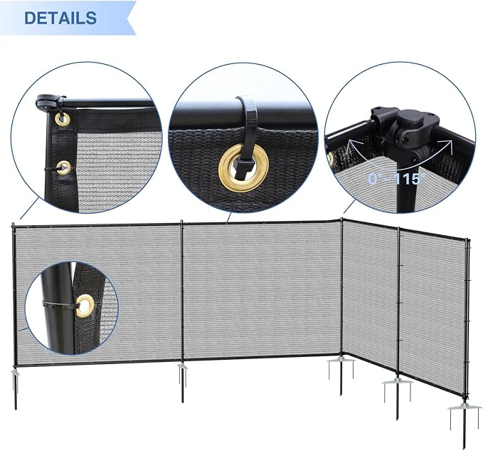 E&K 6'x59' Outdoor Privacy Screen Fence Panel Freestanding Backyard Patio Privacy Pool Fencing Temporary Garden Dog Fence with Iron Poles and Rails (Gray)