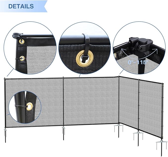 E&K 6'x150' Outdoor Privacy Screen Fence Panel Freestanding Backyard Patio Privacy Pool Fencing Temporary Garden Dog Fence with Iron Poles and Rails (Gray)