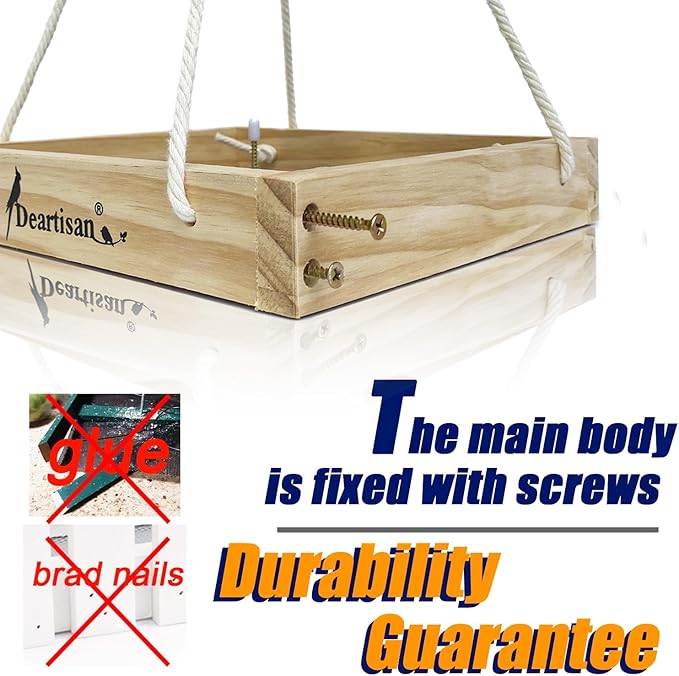 Platform Squirrel & Bird Feeders, Quality Cedar Made Wood Tray Garden Hanging Animal for Yard Outside Decoration Attrcting for Wild Birds