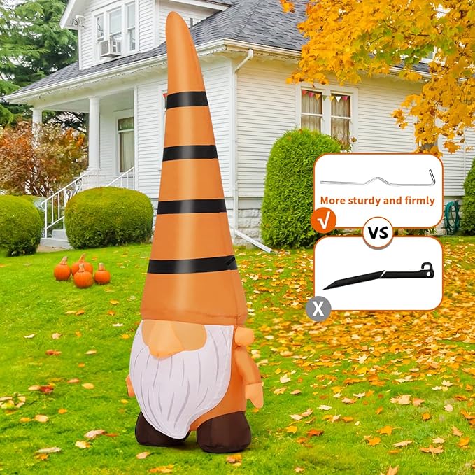 COMIN 5FT Thanksgiving Inflatables Gnome Blow Up Ourdoor Yard Decoration Built-in LEDs for Fall Garden Lawn Decor