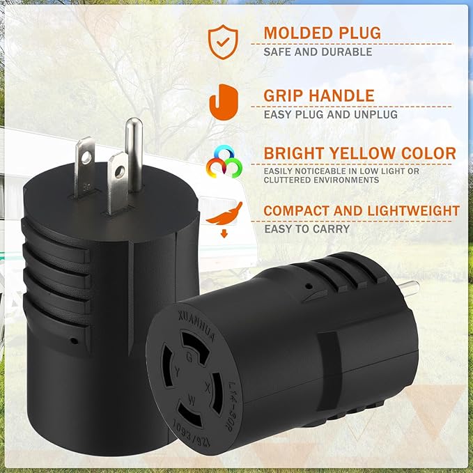 Kanayu NEMA 5-15P to L14-30R Generator Transfer Switch Adapter 3 Prong Household 15Amp to 4 Prong Generator Lock 30Amp Adapter to House Inlet Box(Black)