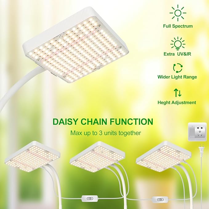 2Pack Desk Grow Light LED Full Spectrum UV IR, Veg Seed Starting Seedlings Bonsai Houseplant Plant Light, Table Top Grow Lights for Indoor Plants, 16"-24" Height Adjustable