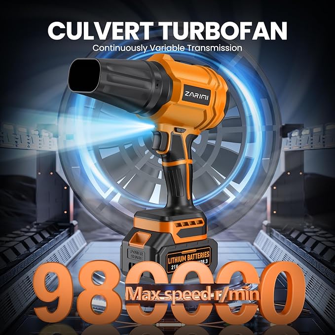 YUQUESEN Cordless Leaf Blower, 980,000 RPM Handheld Leaf Blower with 2 X 4.0Ah Batteries & Charger, Lightweight Leaf Blowers for Patio Cleaning, Lawn Care, Leaves, Dust - Orange