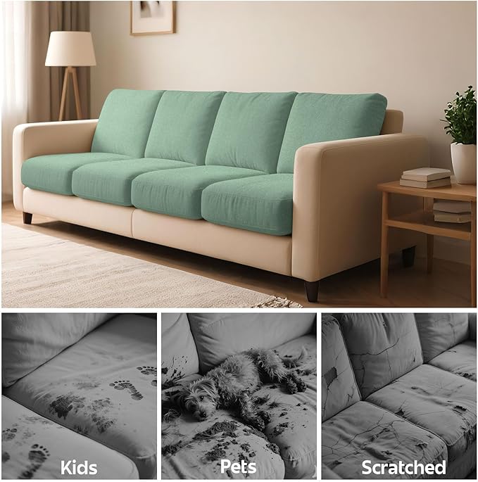pickyNproud 8Pcs Patio Cushion Covers Stretch Outdoor Couch Cushions Slipcovers Replacement Washable Furniture Protector with Elastic Bottom Sofa Chair Seat Cover, Aqua Green