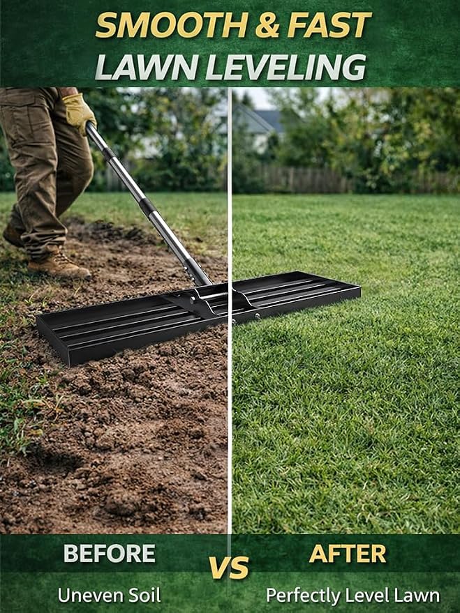30x10 inch Lawn Leveling Rake, Yumatum 72" Heavy Duty Lawn Leveler Tool, Stainless Steel Handle Lawn Leveler for Yard Golf Pasture Garden, Professional Lawn Care Landscape Rake