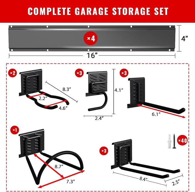 Garage Tool Organizer Wall Mount, Easy to 64inch Install Heavy-Duty Garage Storage System with Adjustable 12 Hooks, Garden Tool Rack for Shovels, Rakes, Yard Tools