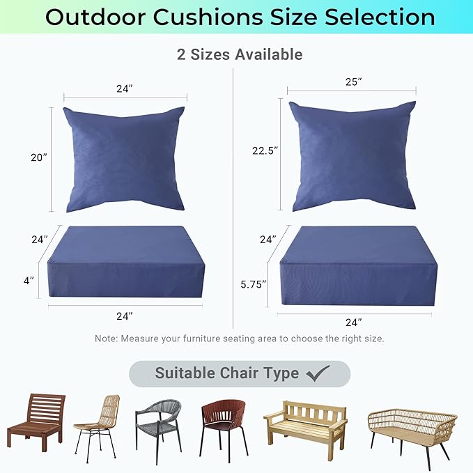 IPYNBAP Outdoor Cushions for Patio Furniture,Outdoor Seat Cushion Set 24 x 24 x 5.75 Inch,Waterproof & Fade Resistant Outdoor Chair Cushions,Deep Patio Chair Cushion with Removable Cover,Navy Blue