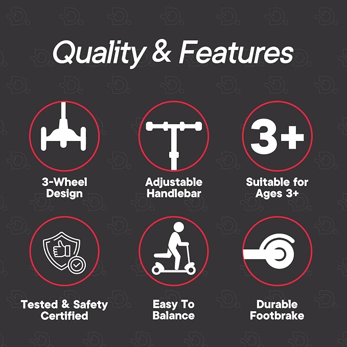 Black and Red 3 Wheel Scooter with Seat for Kids, Light-Up Wheels, Adjustable Lean to Steer Handlebar and Seat, Smooth Wheels, Wide No-Slip Deck, Rear Foot Brake, Toddler Outdoor Toys for Ages 2+