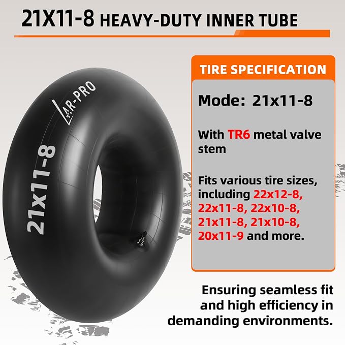 AR-PRO 22x11-8, 21x11-8 Inner Tubes for ATV, Lawn Tractor, Garden Trailer, Golf Cart, Snow Blowers, and More - with TR6 Straight Metal Valve Stems - Made from Durable Butyl Rubber (2-Pack)