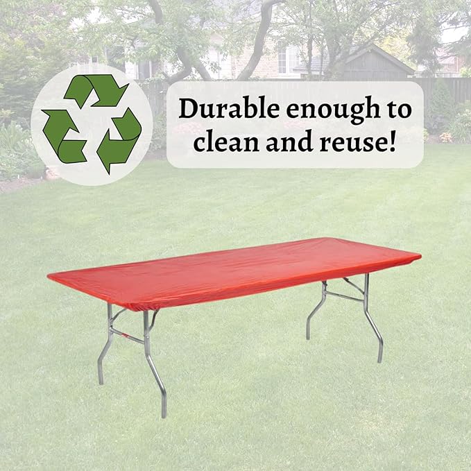 Kwik-Covers 6' Rectangle Plastic Table Covers 30" x 72", Bundle of 5 (Red)