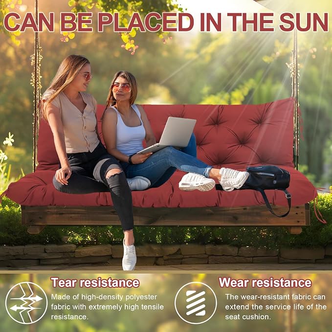 Premium 5" Thick Waterproof Outdoor Swing Cushions Sturdy Durable 2-3 Seat Replacement Porch Swing Cushions with Backrest&Ties Bench Cushion for Outdoor Furniture Backyard Patio (48x40inch)