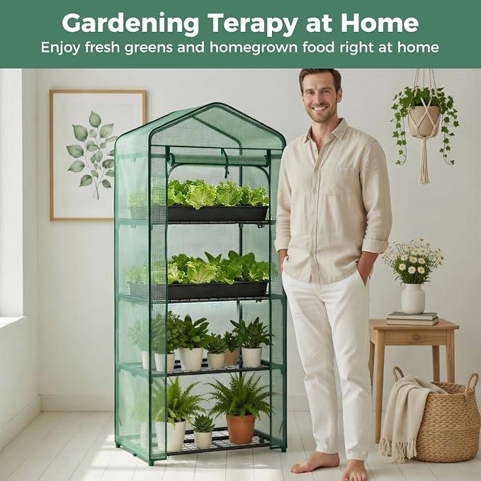 OLIXIS Mini Greenhouse with Durable PE Cover Roll-up Zipper Door, 27"×19"×63" 4 Tier, Small Greenhouse for Outdoors Indoor Balcony, Porch, Garden, Patio, Backyard Green Houses, Green