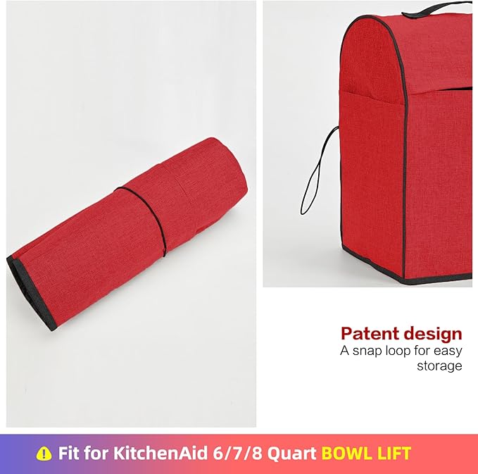 HOMEST Stand Mixer Cover Compatible with KitchenAid 6/7/8 Quart Bowl Lift，Dust Cover with Zipper Pocket for Accessories, Red (Patent Design)