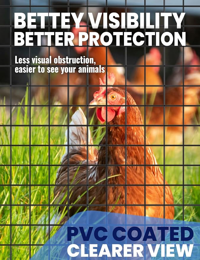 Black PVC Coated Hardware Cloth 1 in x 1 in Mesh, 36 Inch x 50 Foot Roll, 17 Gauge Welded Wire Fencing, Vinyl Coated Metal Wire Mesh for Chicken Coop, Garden Protection, Rabbit Cage, Poultry Netting