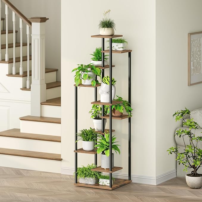 Yzosvki 10 Tier Plant Stand Indoor, Tiered Corner Plant Shelf Flower Stand for Living Room, Balcony, Patio, Garden, Rustic Brown