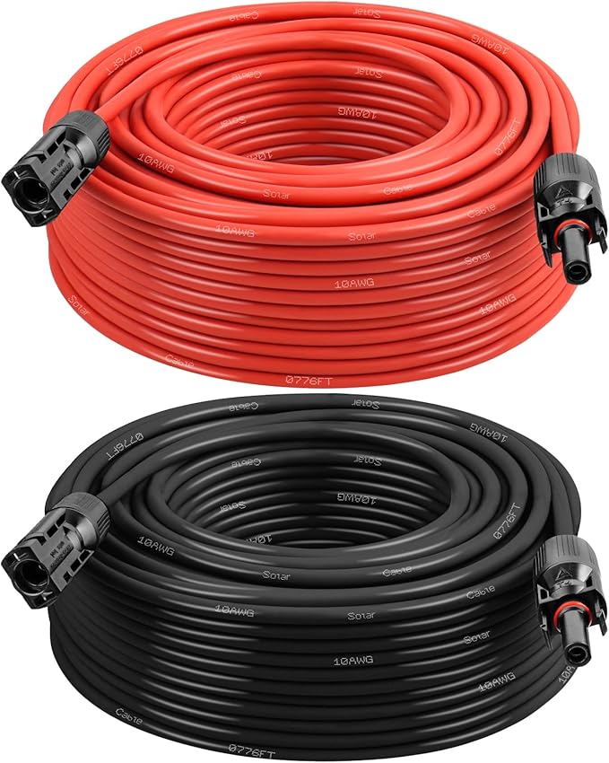 Solar Panel Extension Cable - 10AWG 150FT Solar Wire with Female & Male Waterproof Connector PV Wire for RV, Photovoltaic Systems, Home, Boat, Solar Panels, Car(150 feet Red + 150 feet Black)