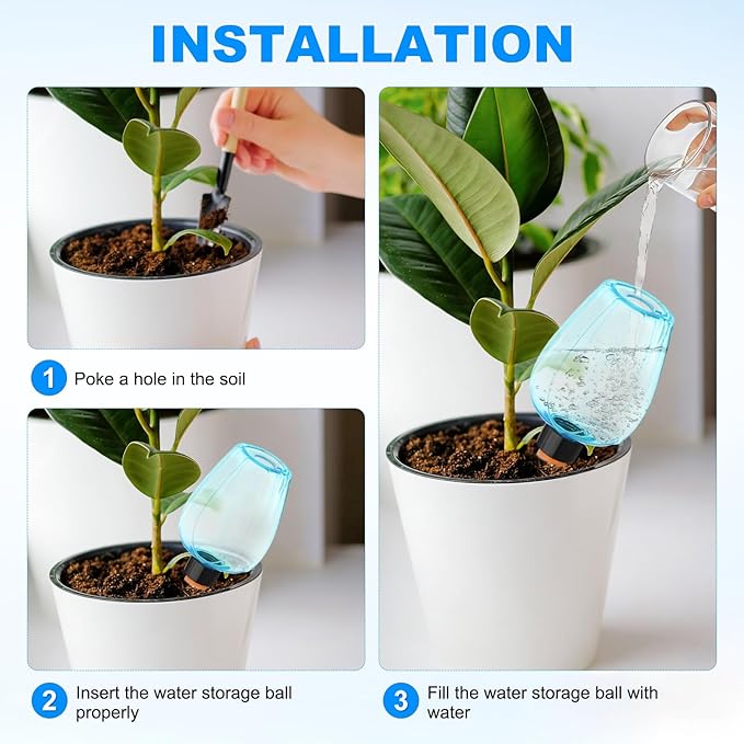 M METERXITY 4-Pack Plant Self Watering Globes, 6.8 oz Plastic Rose Water Bulbs Top Fill for Indoor/Outdoor Plants, Self Watering Spikes Slow Release Terracotta [Blue]
