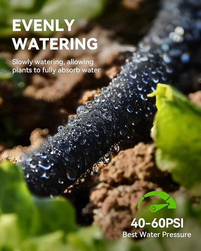 RAINPOINT 1/2'' Soaker Hose 50ft for Garden, Drip Irrigation Hose, Water Seeper Soaker Hoses for Foundation Watering, Save 80% Water for Vegetable Gardens, Flower Beds, Lawns, Orchards, Green