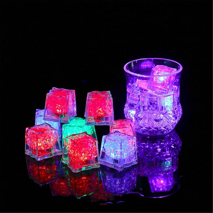 Waterproof Led Ice Cube,12 Pack Multi Color Flashing Glow in The Dark LED Light Up Ice Cube for Bar Club Drinking Party Wine Wedding Decoration