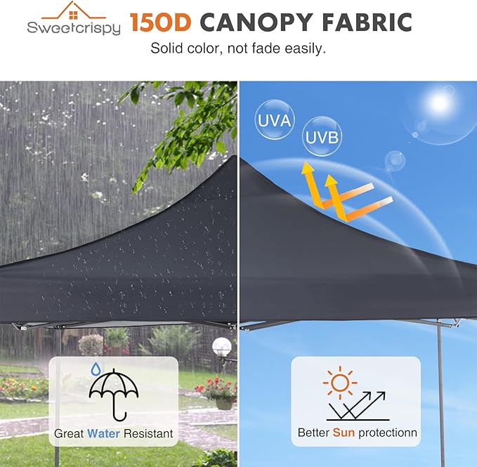 OLIXIS 10x10 Ft Pop Up Canopy Tent, Waterproof Portable Outdoor Shade Canopy with Sand Bags for Beach, Backyard Parties & Events, Charcoal