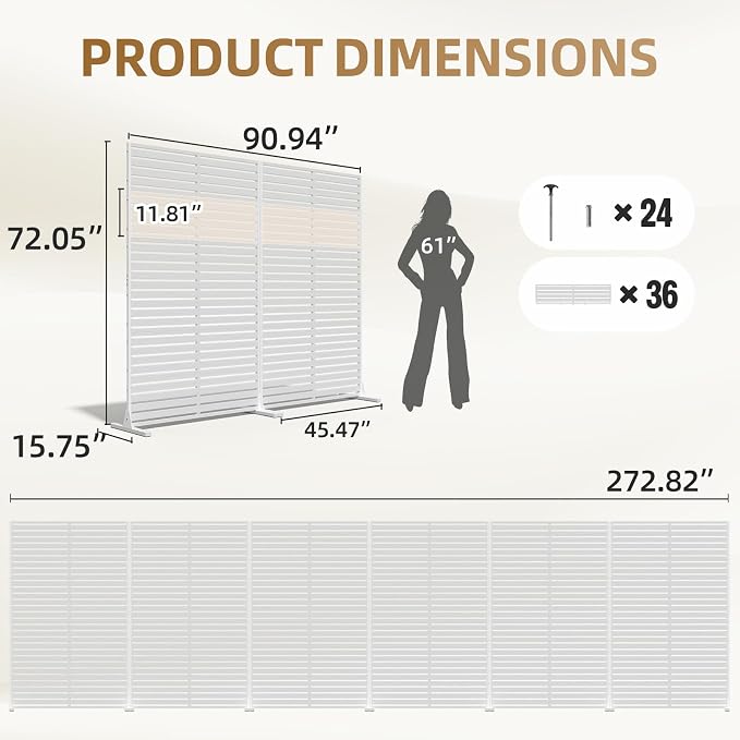 Privacy Fence Screen with Stand 6 Panel 72" H×47" W HDPE Decorative Privacy Panels with Stand, Air Conditioner Fence Panels, Privacy Screen for Outdoor Backyard, Balcony, Pool