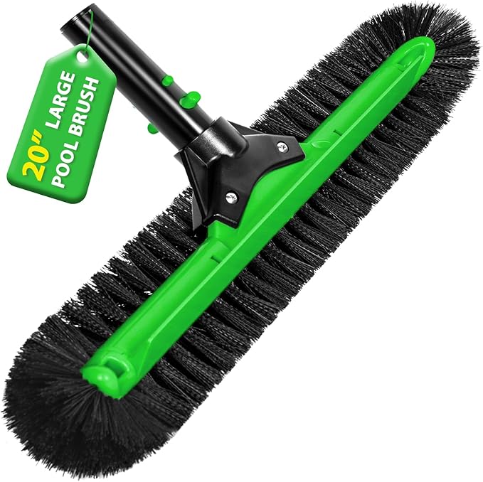 20" Wide Pool Brush Head, Heavy Duty Pool Scrub Brush with 12-Rows Soft Bristles, Inground/Above Ground Pool Brushes with Curved Ends, Clean Pool Wall, Floor, Step, Corner Faster, Safe for Vinyl Liner