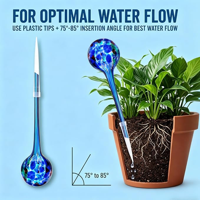 Plant Watering Globes Automatic Glass Watering Bulbs, Glass Ball Planter, Decorative Garden Watering Plant Watering Bulbs with 2-Pack, 3.35 inch Diameter