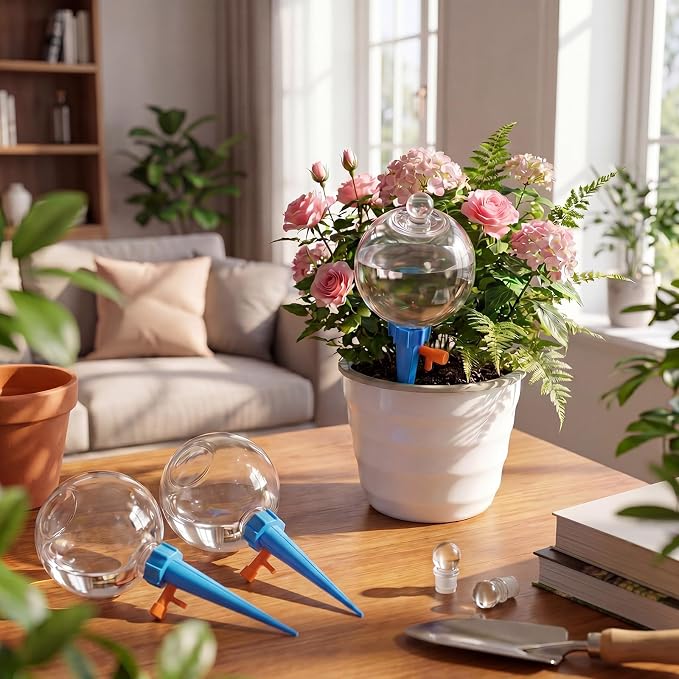 6 Pcs 17oz Plant Self Watering Globes for Indoor Outdoor Adjustable Plants Plastic Water Bulbs Top to Fill Plant Self Watering Planter Insert Water Devices System Spikes Stakes (Blue)