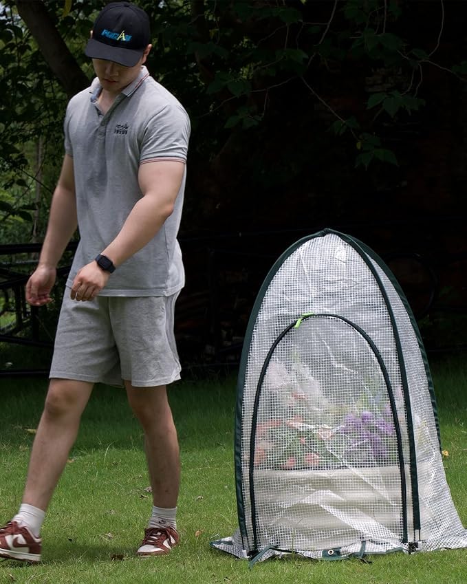 Pop up Greenhouse Tent Cover for Raised Bed,Pack of 2,Gardening Flower House Sunshine Room with Mesh Windows,Backyard PE Cover for Cold Frost Protector with Stakes