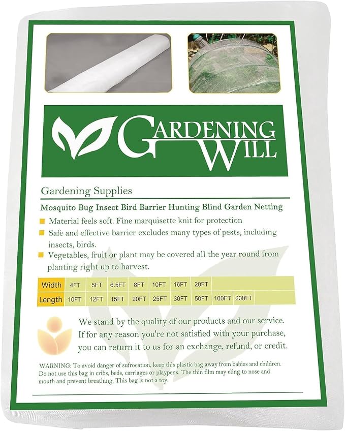 Roll Packed 6.5x100FT Garden Netting, Fine Mesh Pest Barrier Protect Your Plant Fruits Flower, Insect Bird Protection Netting for Raised Beds Greenhouse Hoops