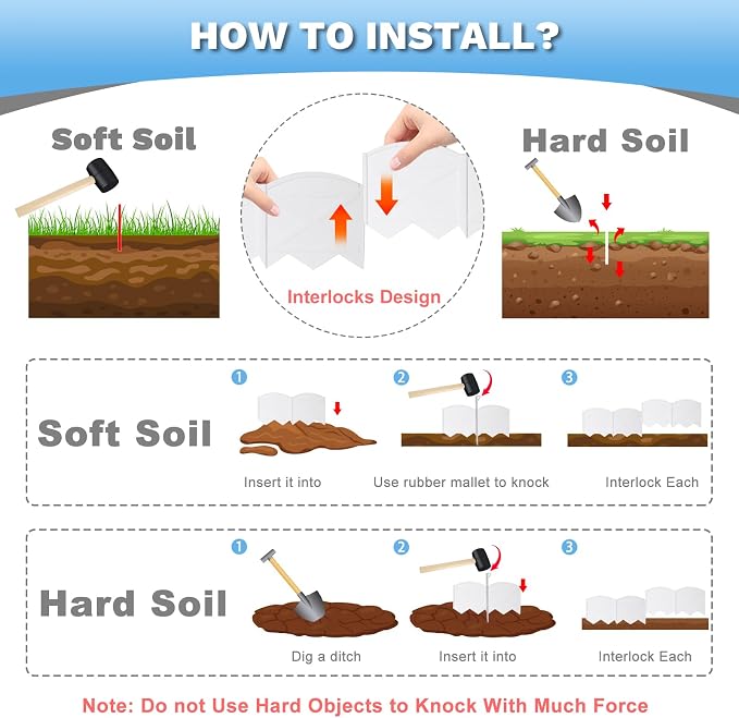 Vashly No-Dig 30Ft Landscape Edging, 6 Inch Tall Garden Edging Garden Edging Border, 30Pcs Flower Bed Edging Border with 30Pcs Stakes