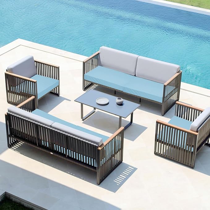 Easy-Going Waterproof Patio Cushion Covers ONLY Cover 22x20x4 inch 4 Pack Replacement Non-Slip Outdoor Seat Cushion Slipcover with Zipper. Light Blue