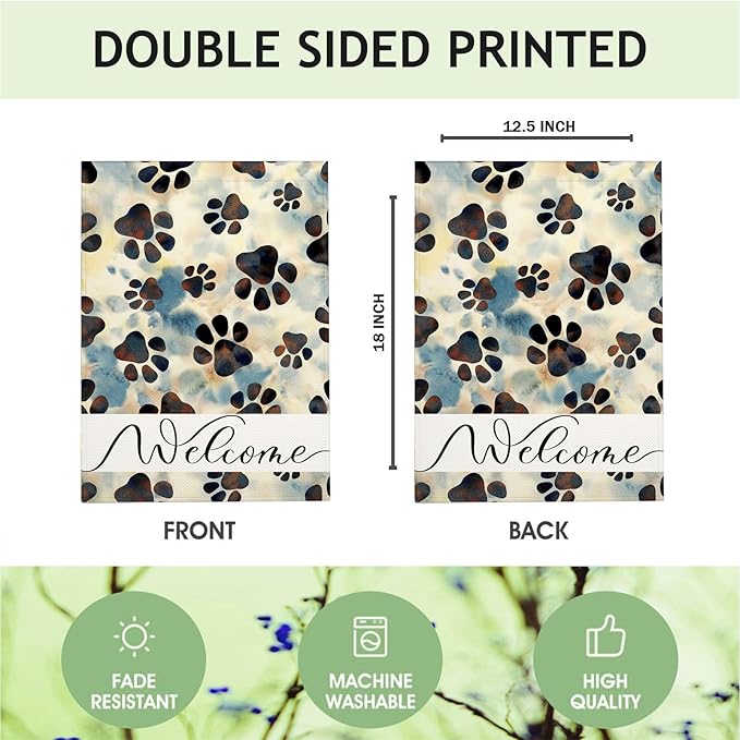 Mugod Paw Print Garden Flags 12.5x18 Inch Double Sided Puppy Dog Black and White Paws Yard Flag Small Outdoor Flag for Home Villa Outside Decor