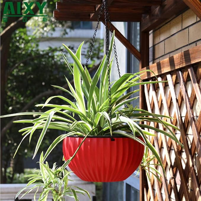 Cabilock Hanging Flower Pot Automatic Water Suction Thickened Plastic Planter Basket for Indoor Outdoor Plants with Water Level Indicator and Stopper