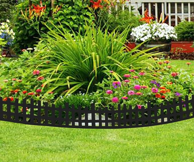 Garden Edging 33FT x 4.1~4.9IN Tall, Landscape Edging Borders with 60pcs Plastic Stakes,Arched Design Black Flexible Lawn Edging Border, No Digging Edge Fence DIY for Tree Flowerbeds Grass Yard