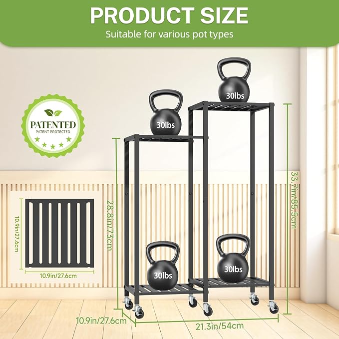 iDavosic.ly 4 Tier Plant Stand for Indoor Outdoor Set of 2, Folding Corner Orchid Pot Display Rack and Metal Tall Flower Holder Shelf with Wheels for Patio Porch Garden Balcony Bedroom