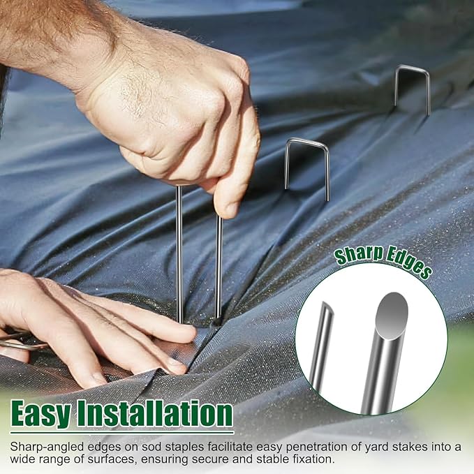 OUPSAUI 10 Inch Galvanized Landscape Staples Stakes, 12/25/50/100/200pcs Garden Metal Stakes for Weed Barrier Fabric, Fence Stakes, Tent Stakes, Christmas Decorations (200pcs)