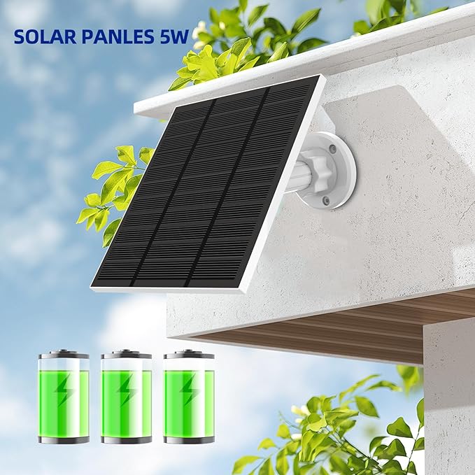 Solar Panels for Ring Camera Outdoor (New Generation) 5W 5V Solar Panel Charger with USB-C&Plug for Spotlight Cam Plus&Stick Up Cam Pro.Waterproof IP65 360°Adjustable 2M Cable (White, 2)