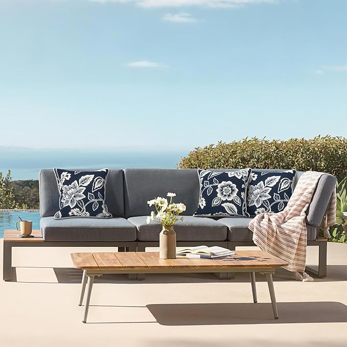 LVTXIII Outdoor/Indoor Throw Pillows, Decorative Patio Accent Pillows, Fluffy Water Repellent Garden Cushions for Home Patio Coach Sofa Use, 16×16 Inch, Pack of 2, Elegant Vines Navy