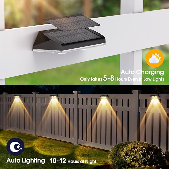 AUDLES Solar Fence Lights Outdoor, 3 Modes Warm/Neutral/Cool White Fence Lights Solar Powered for Outside, IP65 Waterproof, 60 Lumens Solar Light for Step, Pathway, Garden, Deck, Stairs - 8 Pack
